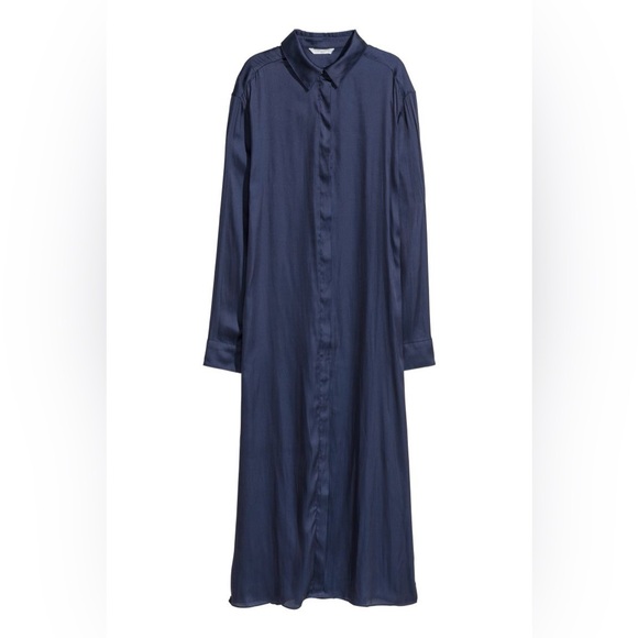 H&M navy blue satin calf length shirt - Picture 1 of 5